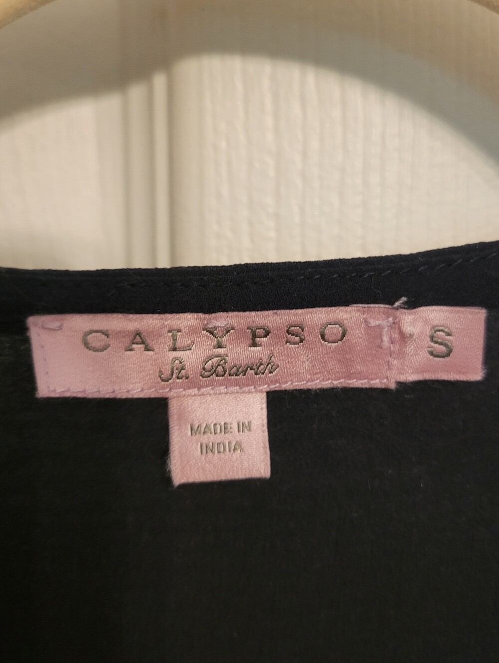 Calypso St. Barth Light Blue, Navy & White Patterned 100% Silk Long-Sleeve Top - Picture 3 of 9
